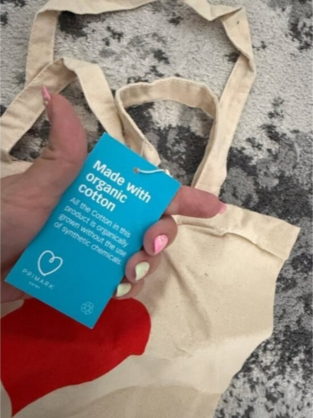 Primark Natural Canvas reusable Tote with Red Heart Print - Picture 4 of 4